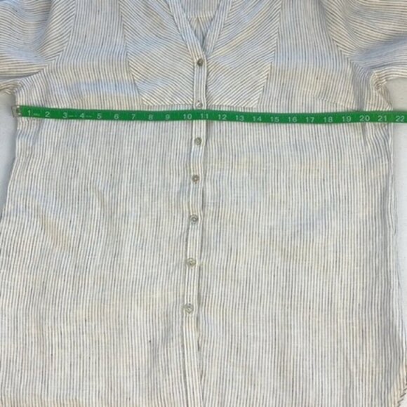Sundance Linen Tuxedo Bib Tunic Top Stripe Long Sleeve Button-up Cream Blouse LP - Picture 8 of 8